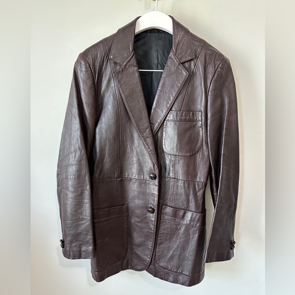70's Vintage Sport Genuine Leather Blazer Jacket Size - Picture 7 of 15